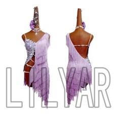 New Latin Dance Competition Performs Adult Custom Purple Tassel Square Dress