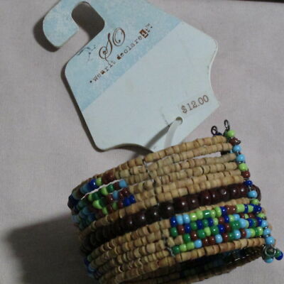 So Wear it Declare it Indian Bead 1.5'' Boho Cuff Bracelet Kohls Brown Blue Green