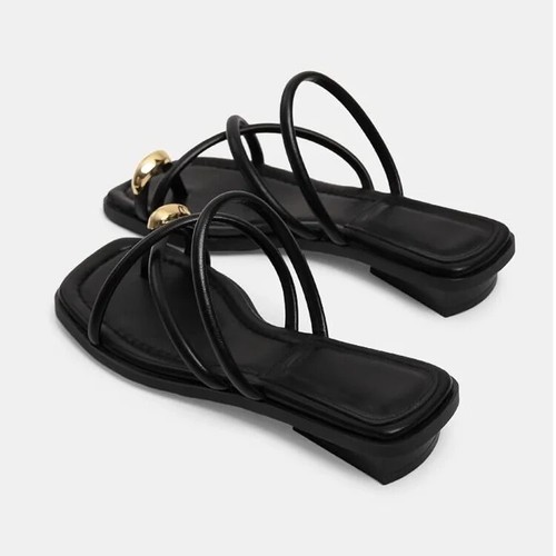 Women Flat Heel Black Gladiator Roman Sandals Size 6 7 8 9 10 Slippers - Picture 3 of 8