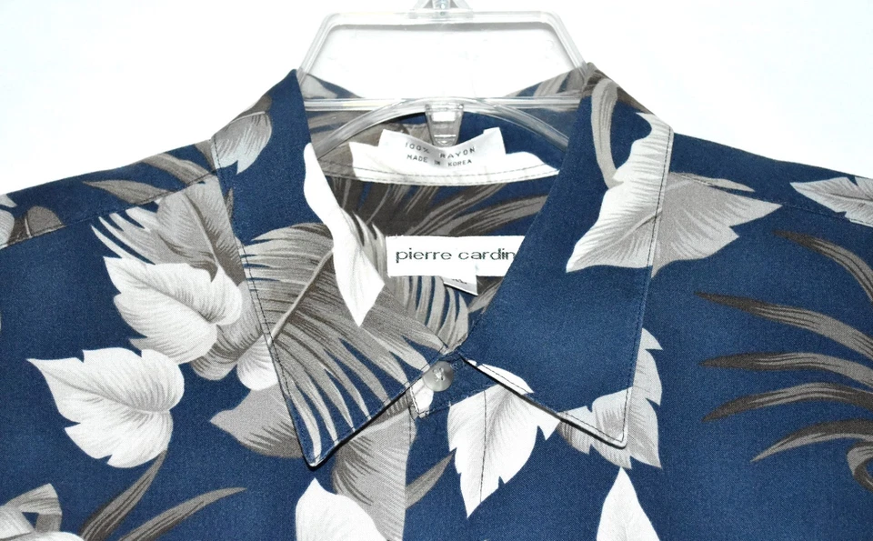 Pierre Cardin Hawaiian Aloha Navy Gray Cream Floral Mens Shirt Size XL Korea - Image 4 of 4