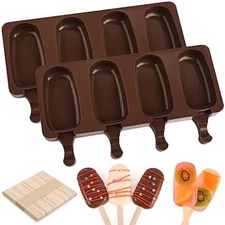 Juego De 2 Moldes Silicona Reutilizable Para Paletas Helado Con 50 Palos 