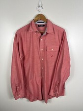 Nautica Salmon Pink Mens Large L Button Up Dress Shirt Polo Shirt Pockets Solid