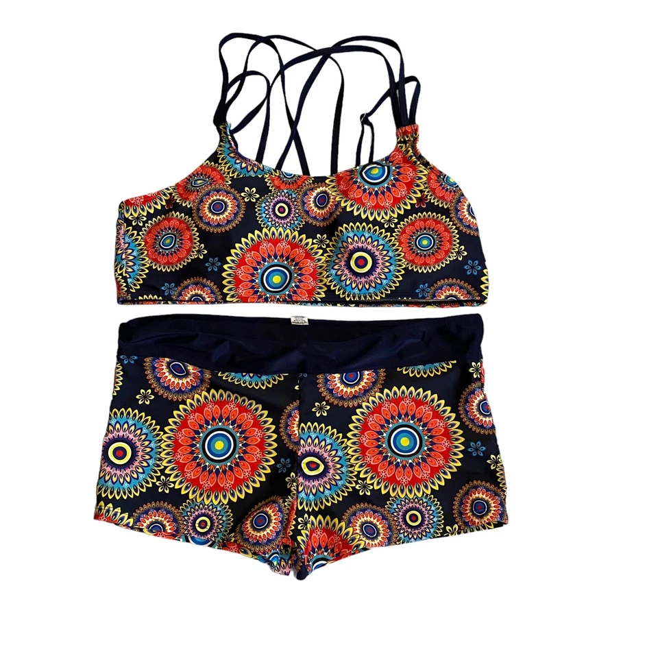 Traje de baño boho de 3 piezas para mujer talla XXL con encubrimiento de encaje verde Foto 3 de 4