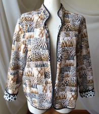 ALFRED DUNNER QUILTED LIGHT JACKET/BLAZER ANIMAL PRINT OPEN FRONT CARDIGAN 14P