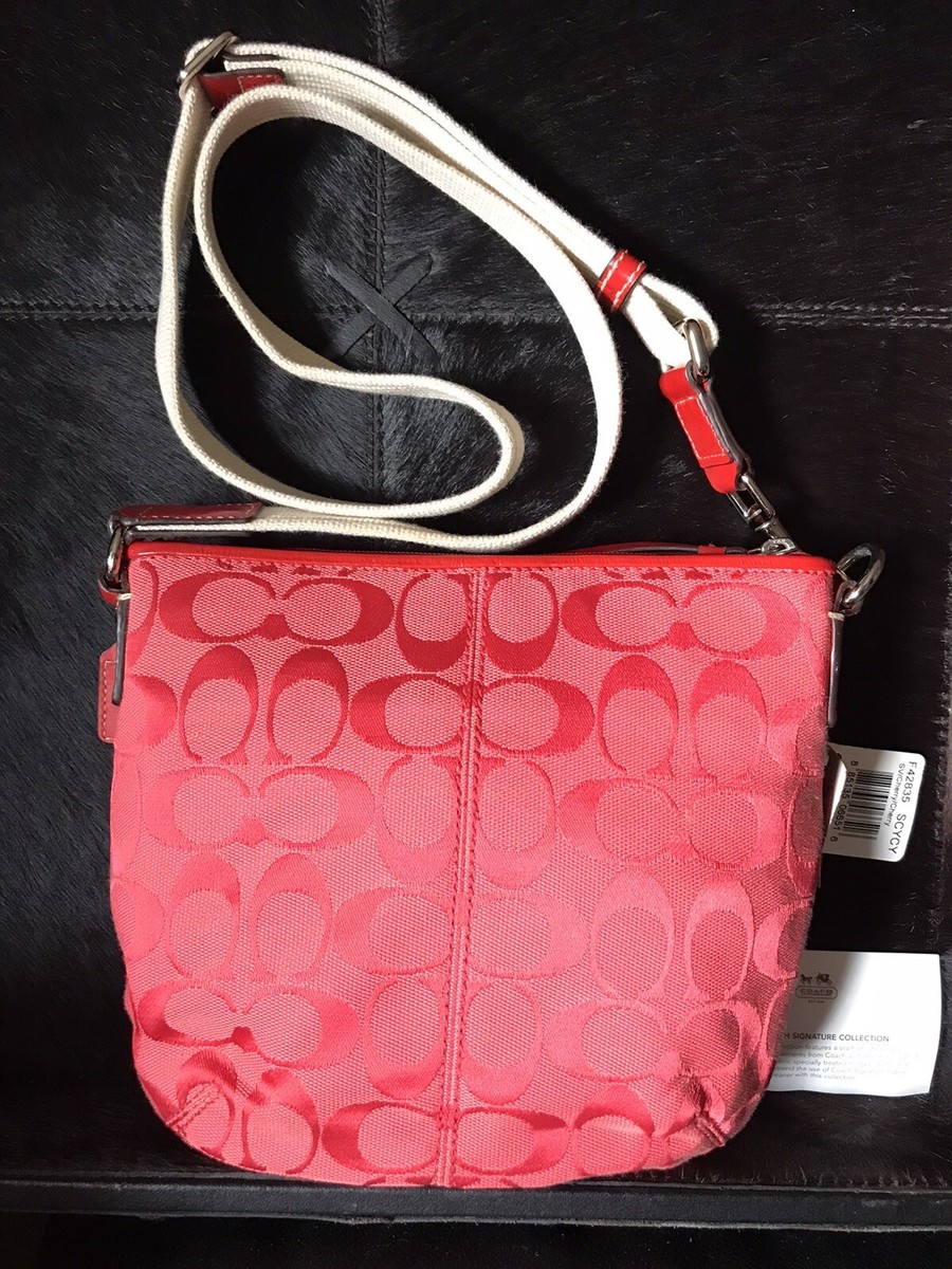 COACH Cherry Red Signature Swing Pleated F42835 Crossbody Shoulder