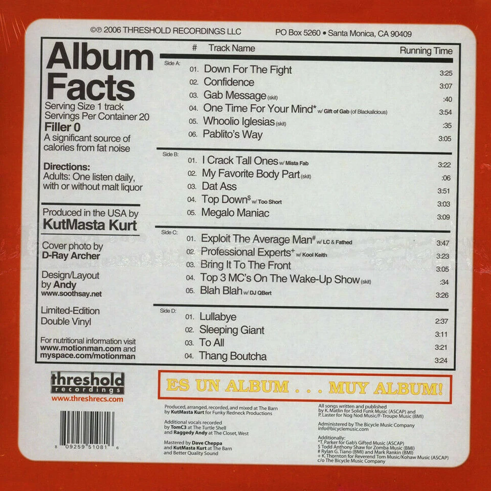 Motion Man & KutMasta Kurt - Pablito's Way 2LP LTD EDN AUTOGRAPHED! Kool Keith - Image 2 of 2