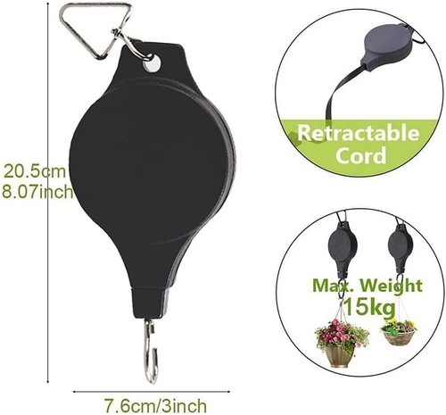 Strong Retractable Hanging Basket Pulley Pull Down Plant Yard Flower Hanger Hook - Picture 10 of 14