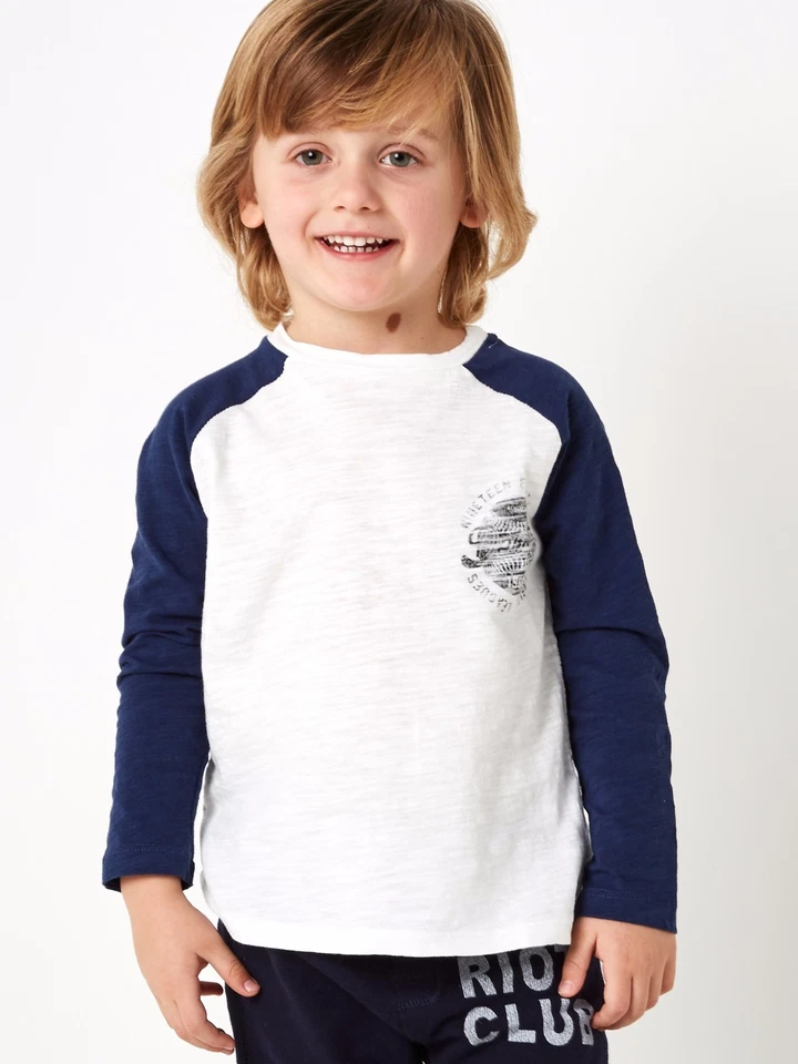 New Riot Club England Boys White Blue T-Shirt Long Sleeve Ages 2 - 14 Free P+P