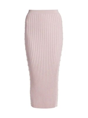 Jonathan Simkhai Ashton kompakter gerippter Damen-Midirock pink Größe Large #L1