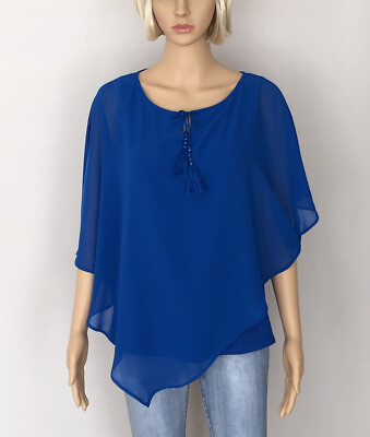 Comma elegante asymmetrische Chiffon-Bluse, Blau mit Schleife,Gr.34,neu OP.59.99