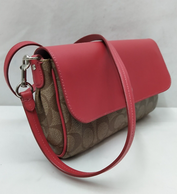 Coach Signature Reversible Red Pink Leather Small Crossbody Bag 