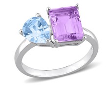 3.65 Carat ctw Blue Topaz  Pink Amethyst Ring Sterling Silver