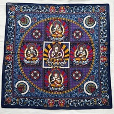 Vintage Bandana Blue Cotton God Temple Flourish Pattern Handkerchief Kerchief 21