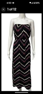 Three Pink Hearts Multicolored Chevron Maxi Dress, Size XL