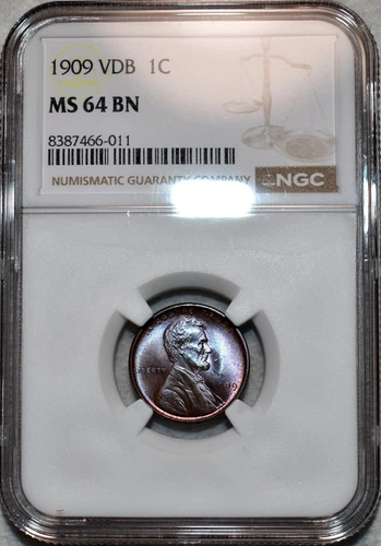 NGC MS-64 BN 1909-P VDB Lincoln Cent, Beautifully Toned specimen.