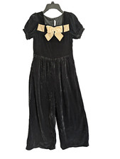Janie and Jack The Velvet Bow Jumpsuit New Girl sz 10 Dressy Black Wide Leg