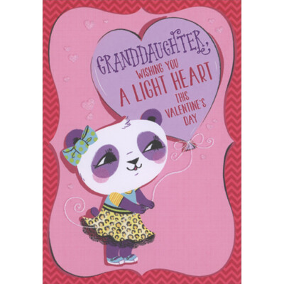 Purple/White Panda Bear in Yellow Dress Valentine's Day Card for Granddaughter
