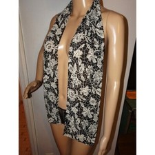 Vintage Black  White Long Floral Scarf pinup retro rockabilly neck scarve boho