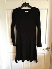 EUC Calvin Klein Woman's Size Medium Knit Black Dress Full Skirt Round Neck *