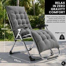 Garden Zero Gravity Foldable Reclining Chair / Sun Lounger with Cushion & Pillow