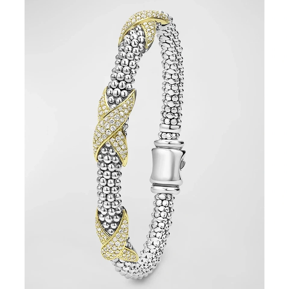 Pulseira de corda de pavê de diamante LAGOS prata esterlina e 18K. Novo com etiquetas! - Imagem 4 de 4