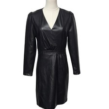 Lucy Paris Dress Womens Small Black Faux Leather Wrap Long Sleeve DR5248-4