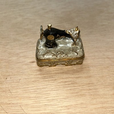 Enchanting Sewing Machine Trinket Box Jeweled Hinged Keepsake Holder