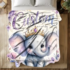 Custom Baby Elephant With Crown Coral Fleece Blanket