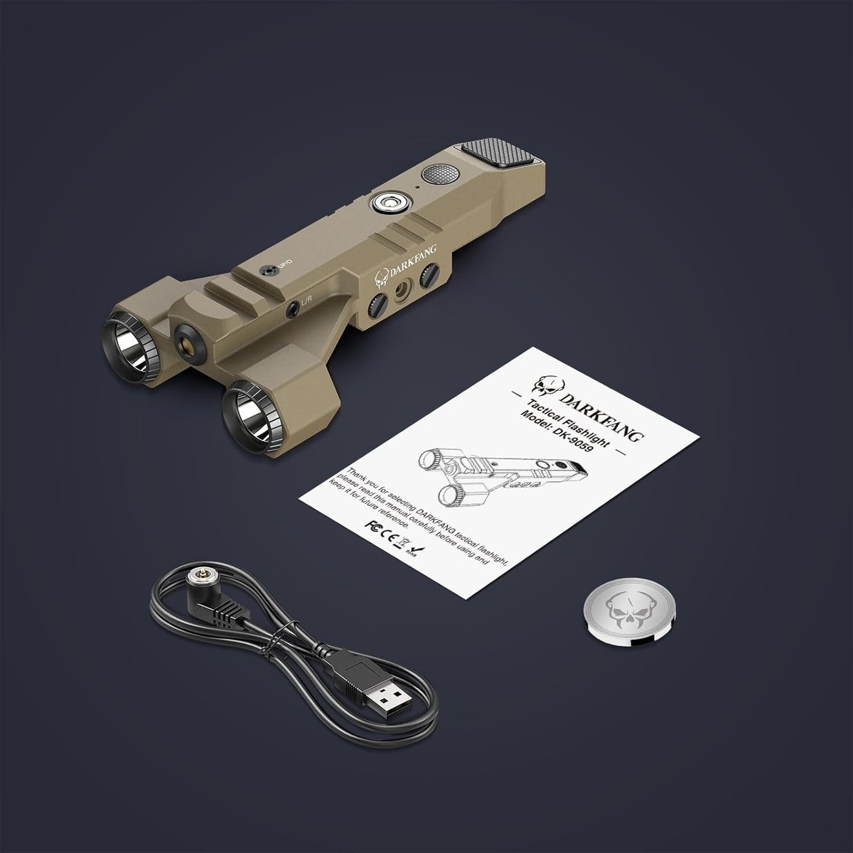 DARKFANG 1450 Lumen Tactical Green laser light combo, Flat Dark