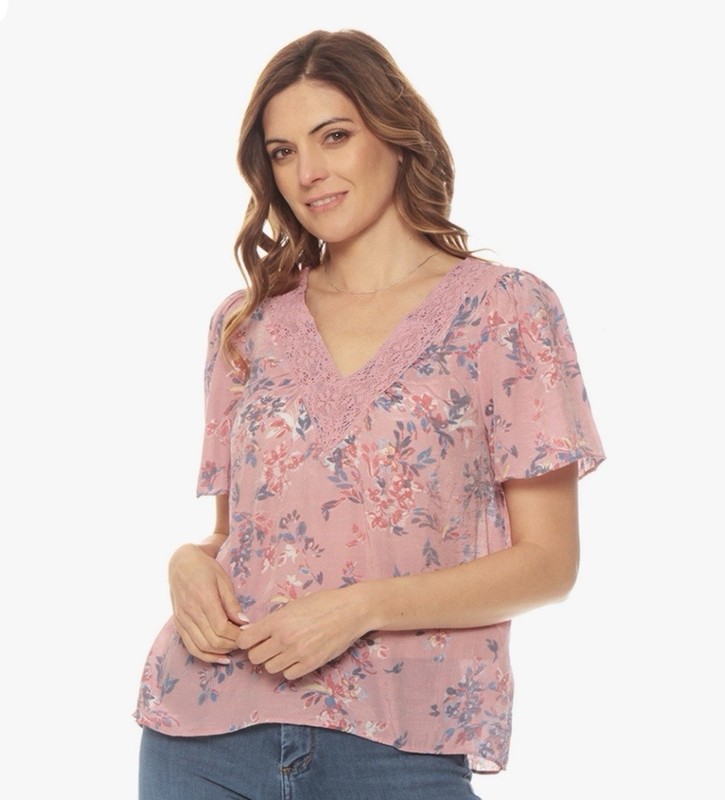 Hope & Harlow Women's V-neck, Purple Floral Blouse, Size Lg.