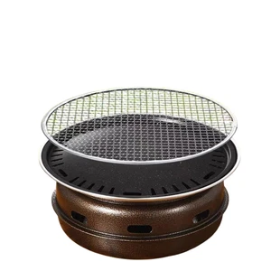 Round Charcoal BBQ Grill Portable Tabletop Korean-Style Camping Garden Barbecue