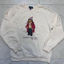 Women M Polo Ralph Lauren Bear Sweatshirt 160cm White Vhtf Cute Classic Iconic