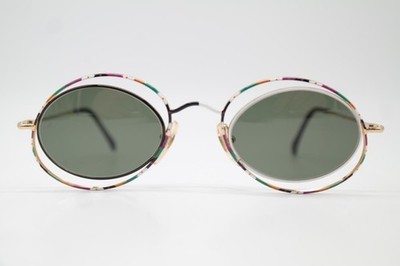 Vintage Sunglasses Casanova LC-16 White Gold Multicolored Oval