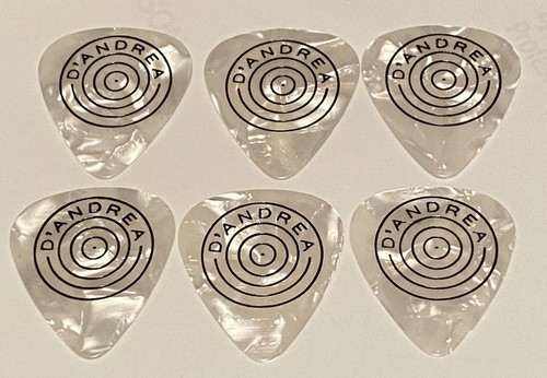Vintage Guitar Picks-D’Andrea Bullseye w/ Text White Pearl-Medium-Lot of 6