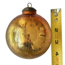 Gold Crackle Design Glass Christmas Ornament Heavy