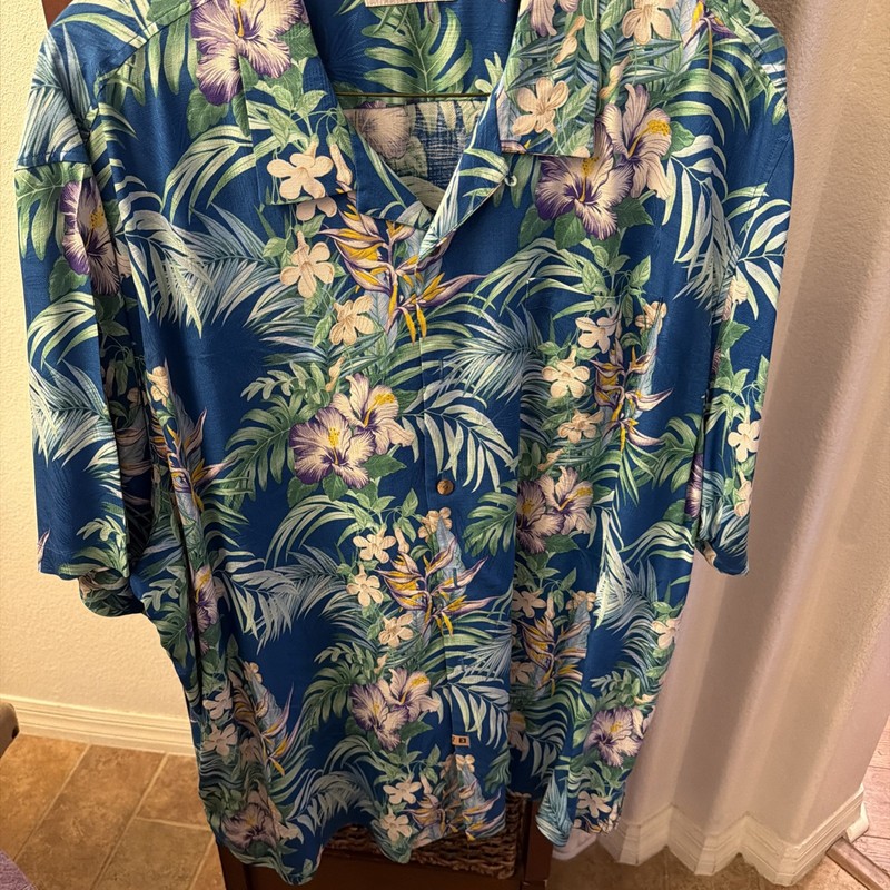 Tommy Bahama Men's 3XLB  Short Sleeve 100% Silk Hawaiian Blue Floral