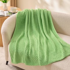 60x80 Inch Green Chunky Cable Knit Super Soft Woven Cozy Throw Blanket Decor
