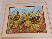Original wildlife painting "wildflowers and pheasants " signed  colin statter 
