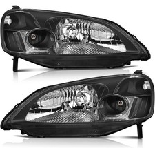 Headlight Assembly 2001-2003 Honda Civic Black Housing Clear Reflector Lens Pair