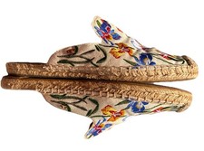 Tory Burch Multicolor Floral Embroidered Canvas Espadrille Flat Mules Size 7