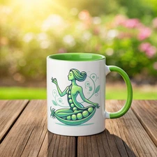 Pea-ce Pod Coffee Tea Mug - Color Vegan Yoga Nature Inspired Quote - Great Gift
