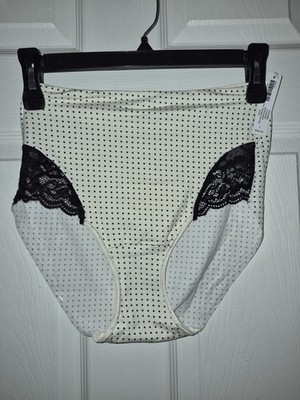SOMA Womens Retro Brief Polka Dots On Ivory. SZ L/8 Nylon NWT