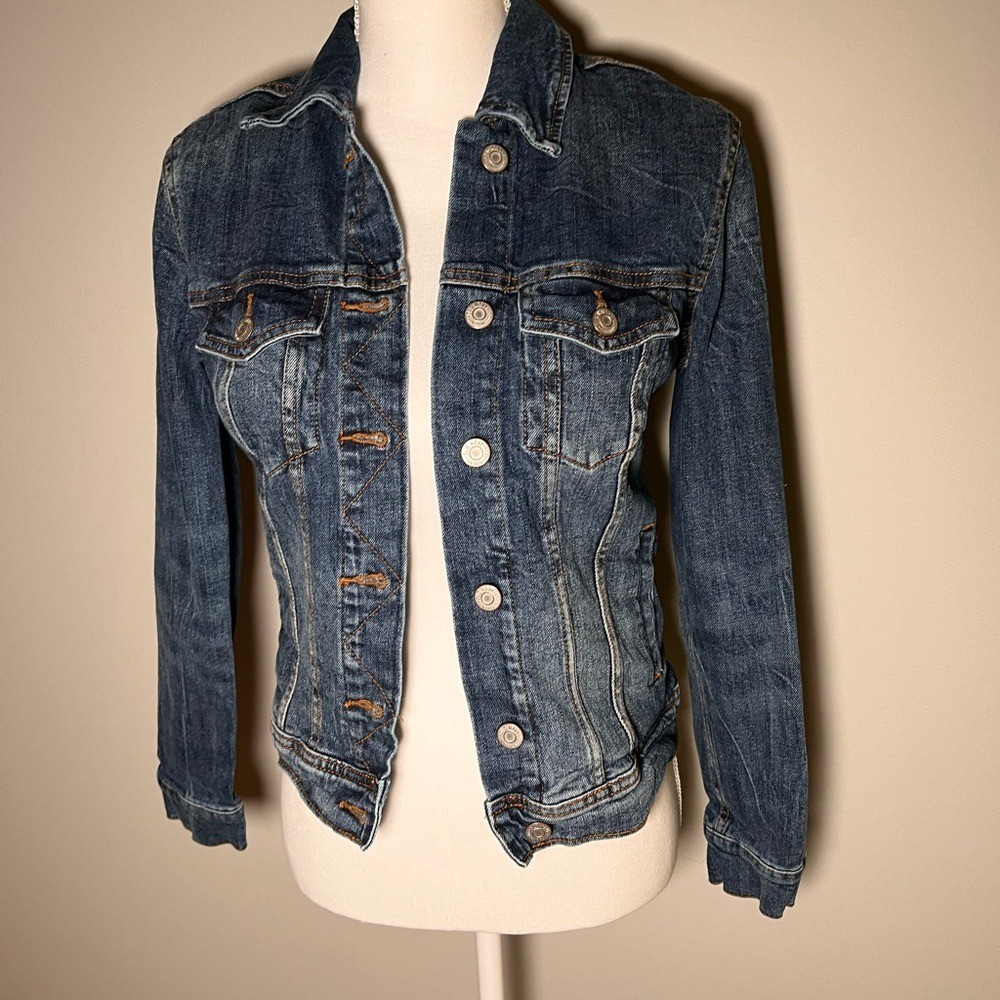 Old Navy Womens Denim Jacket Medium Wash Blue Jean Stretch XS 1198