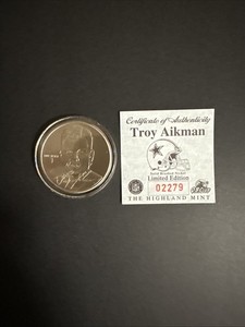 Troy Aikman Highland Mint Solid Brushed Nickel Coin Limited 10K with COA Cowboys