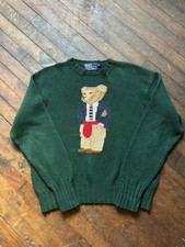 Vintage Green Polo Ralph Lauren Preppy Bear Sweater 90s Polo Bear