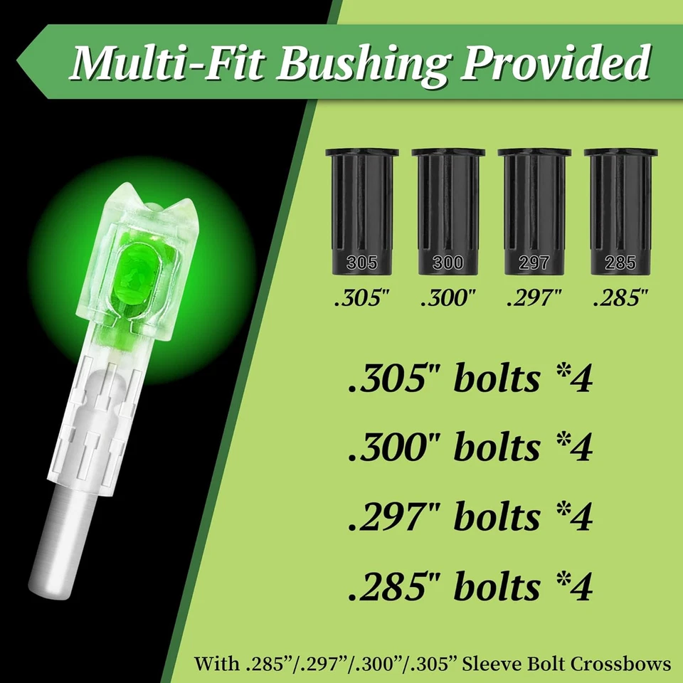 4件装Lighted Nocks通用适合弩螺栓带0.285英寸/297英寸/300英寸/.305英寸 — 第 2/4 张图片