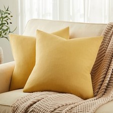Rustic Cotton Linen Throw Pillow Covers Set of 2, 22" x 22" Pack of 2 Yellow