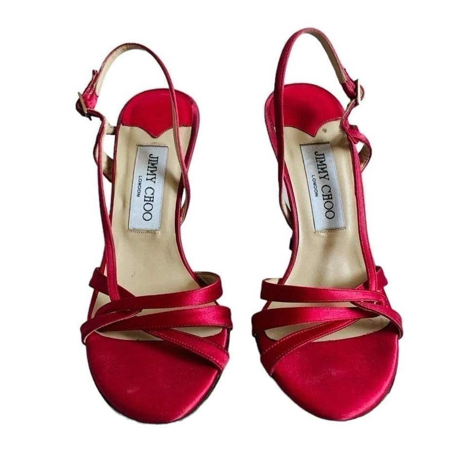 Tacones de aguja JIMMY CHOO rosa fucsia satinado punta abierta para mujer talla 6,5 Foto 2 de 4