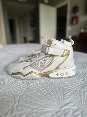   Louis Vuitton LV Trainer High-Top Sneakers   White/Gold | Luxury & Rare  