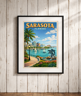 #ad Sarasota Florida Travel Poster Downtown Bayfront Wall Art Coastal City Print $15.89